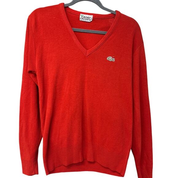 1960s Vintage Izod Lacoste Cashmere Wool V-Neck Pullover Sweater Red - Picture 1 of 12